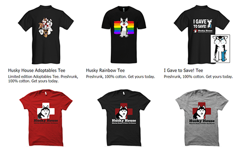 Screenshot of some Husky House Tee Shirts